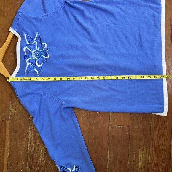BOB MACKIE Wearable Art Blue Embroidered Cardigan Sweater Cutout Floral Granny S - Picture 13 of 16